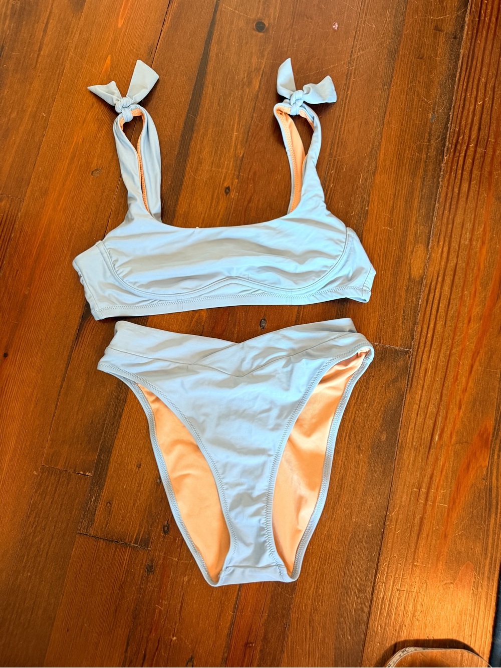 J. Crew Tie Shoulder & High Waisted Ice Blue Bikini Set - Top Med, Bottom Sm